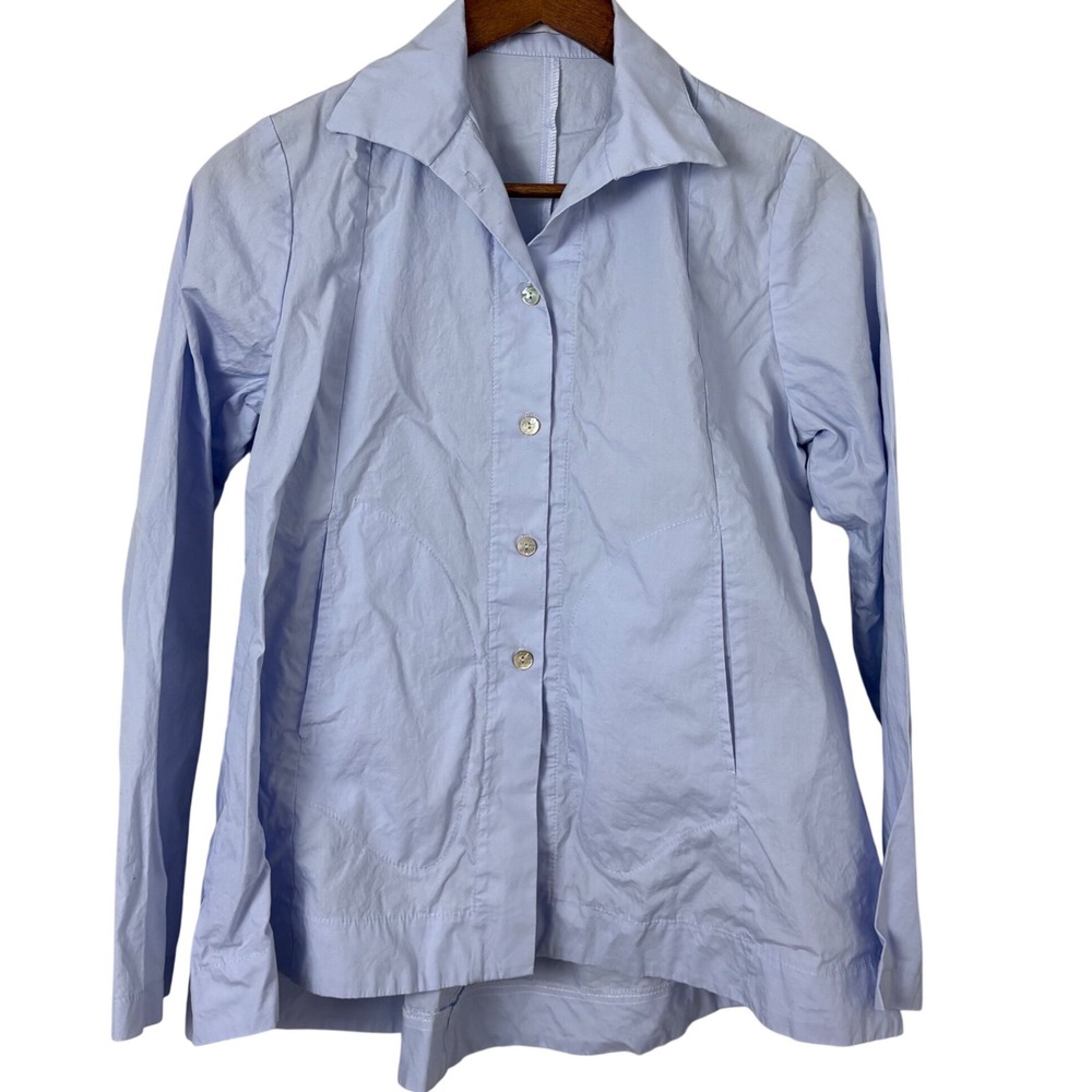 Vitamin Button Down Shirt Womens Small Blue Cotton Pockets USA Office Quiet Lux